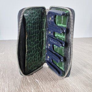 Vintage Coin Keeper Sorter Wallet Zipper Green Leather ~Mayflower~Reptile Scale